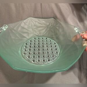 Vintage, Lancaster, depression glass, serving bowl. Circa 1930s “Sunshine”.  11”